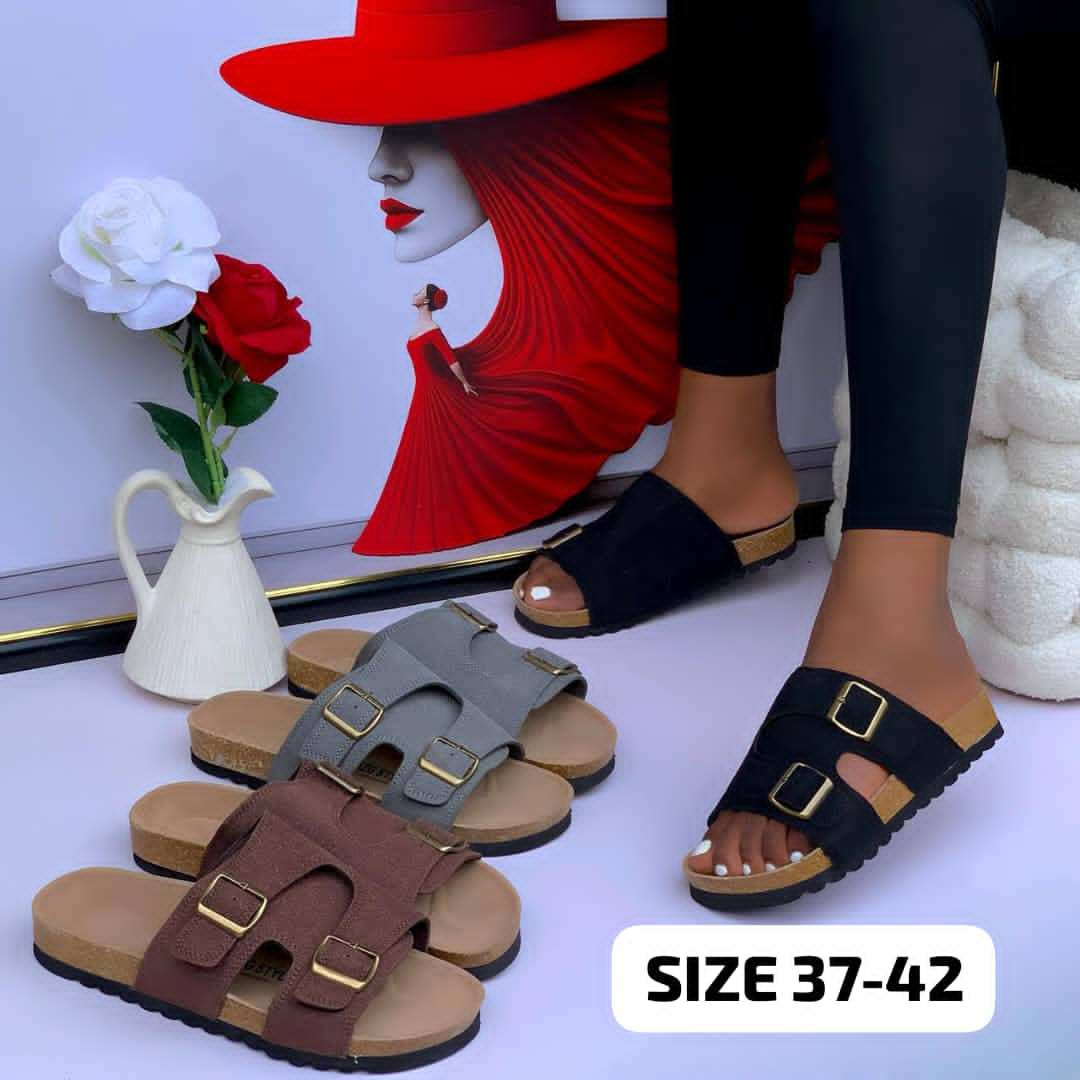 Premium Comfort Double-Buckle Cork Slides