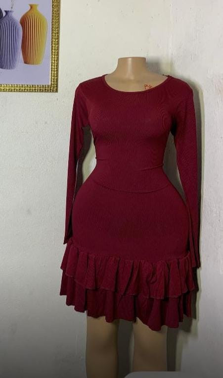 Burgundy Ruffle Mini Dress